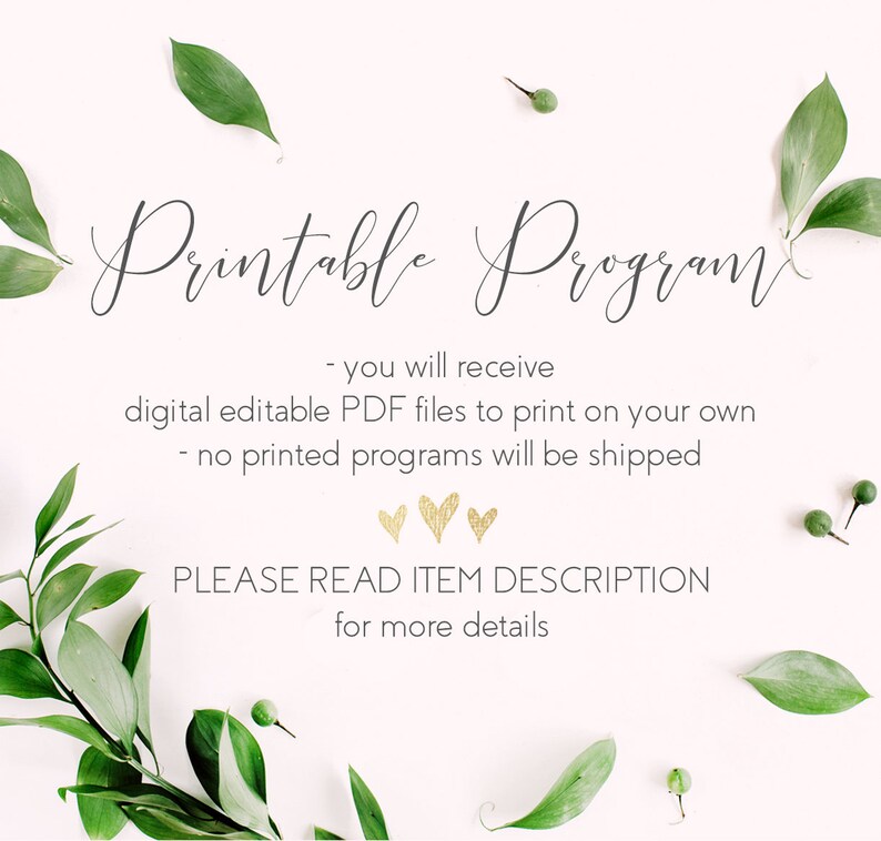 Custom elegant wedding program Instant download PDF Greenery wedding ceremony program template editable printable Wedding program template