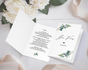 Vow books greenery calligraphy, Personalized wedding ceremony vow templates, Editable printable booklets, His vows her vows cards download