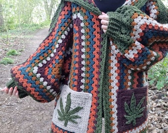 US & NL Crochet Pattern Weed Leaf Hexa Cardi by Annah Haakt | Hexagon Hexi Cardigan | Pot | Marijuana Leaves | Mary Jane | Cannabis