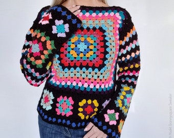 US & NL Crochet Pattern  Grannysquare Sweater| Boho | Retro | Hippie | Jacket | Vest
