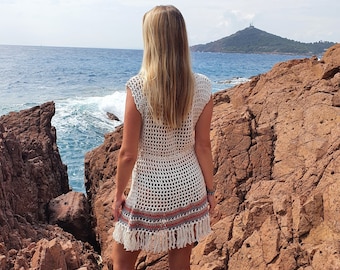 US & NL Crochet Pattern St. Tropez Beach Cover-up / Crocheted Coverup Dress / Ibiza Boho Bohemian Style