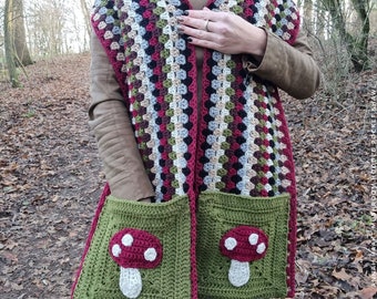 US & NL Crochet Pattern Mushroom Hooded Pocket Shawl by Annah Haakt |  Mushie | Boho | Retro | Hippie