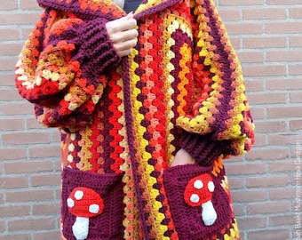 US & NL Crochet Pattern Mushroom Hexa Cardi by Annah Haakt | Boho | Retro | Hippie | Jacket | Vest | Cardigan