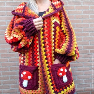 US & NL Crochet Pattern Mushroom Hexa Cardi by Annah Haakt | Boho | Retro | Hippie | Jacket | Vest | Cardigan