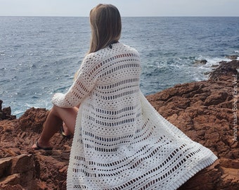 US & NL Crochet Pattern Boho Vibes Vest / Ibiza Style / Long Sleeves / Kimono / Beach Cover-Up