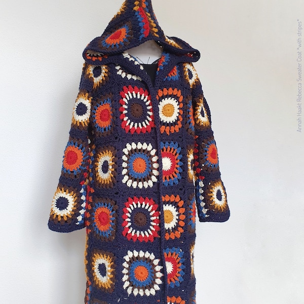 US & NL Crochet Pattern Rebecca Sweater Coat *with stripes* | Grannysquare | Retro | Hippie | Cardigan | Vest | Jacket