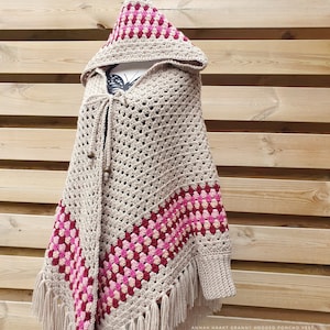 US & NL Crochet Pattern Granny Hooded Poncho Vest | Optional Sleeves and Hood |  Boho Style | Hooded Shawl