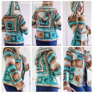 US & NL Crochet Pattern Grannysquare Cardigan Boho Retro Hippie Jacket Vest image 9