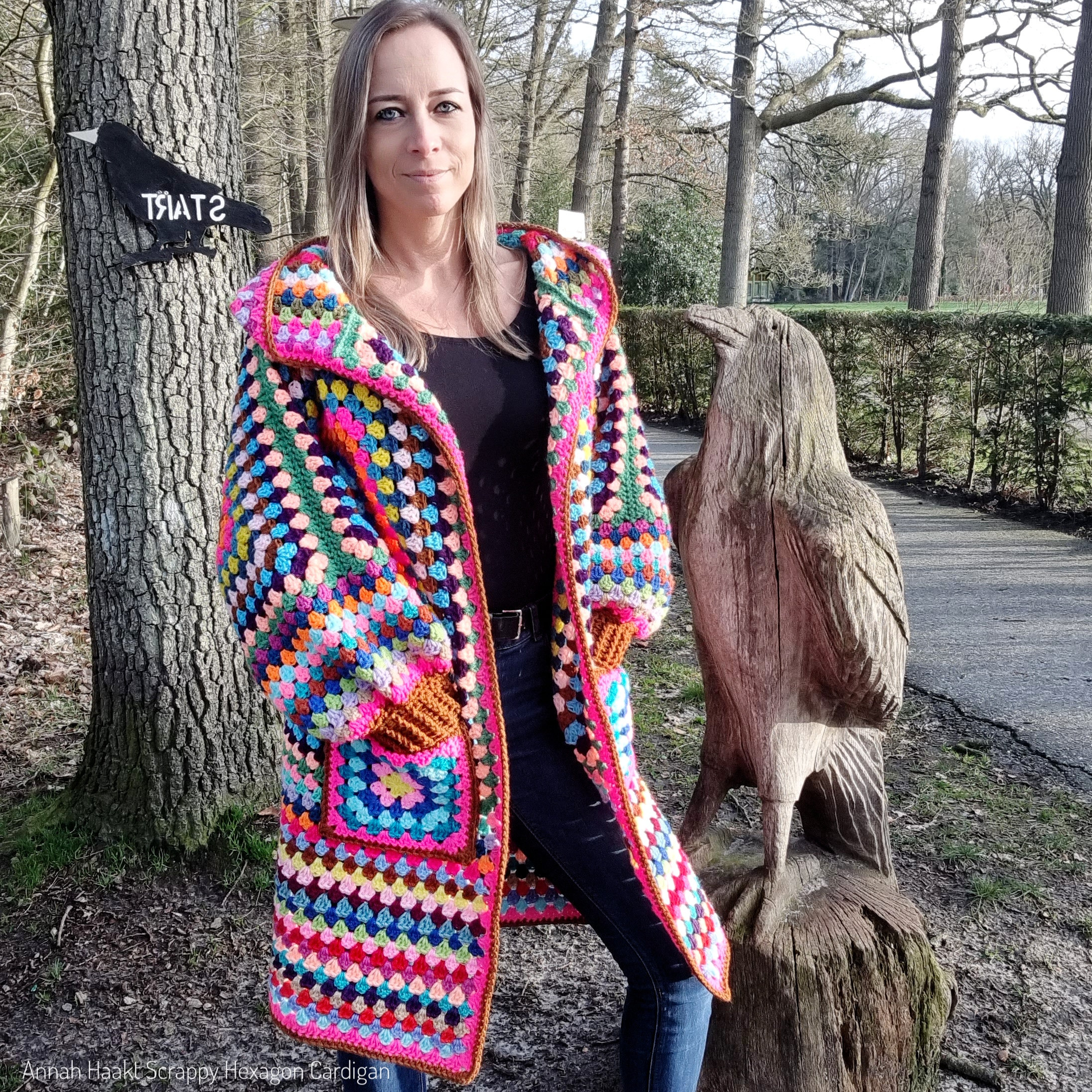 US & NL かぎ針編みパターン スクッピー ヘキサゴン カーディガン by