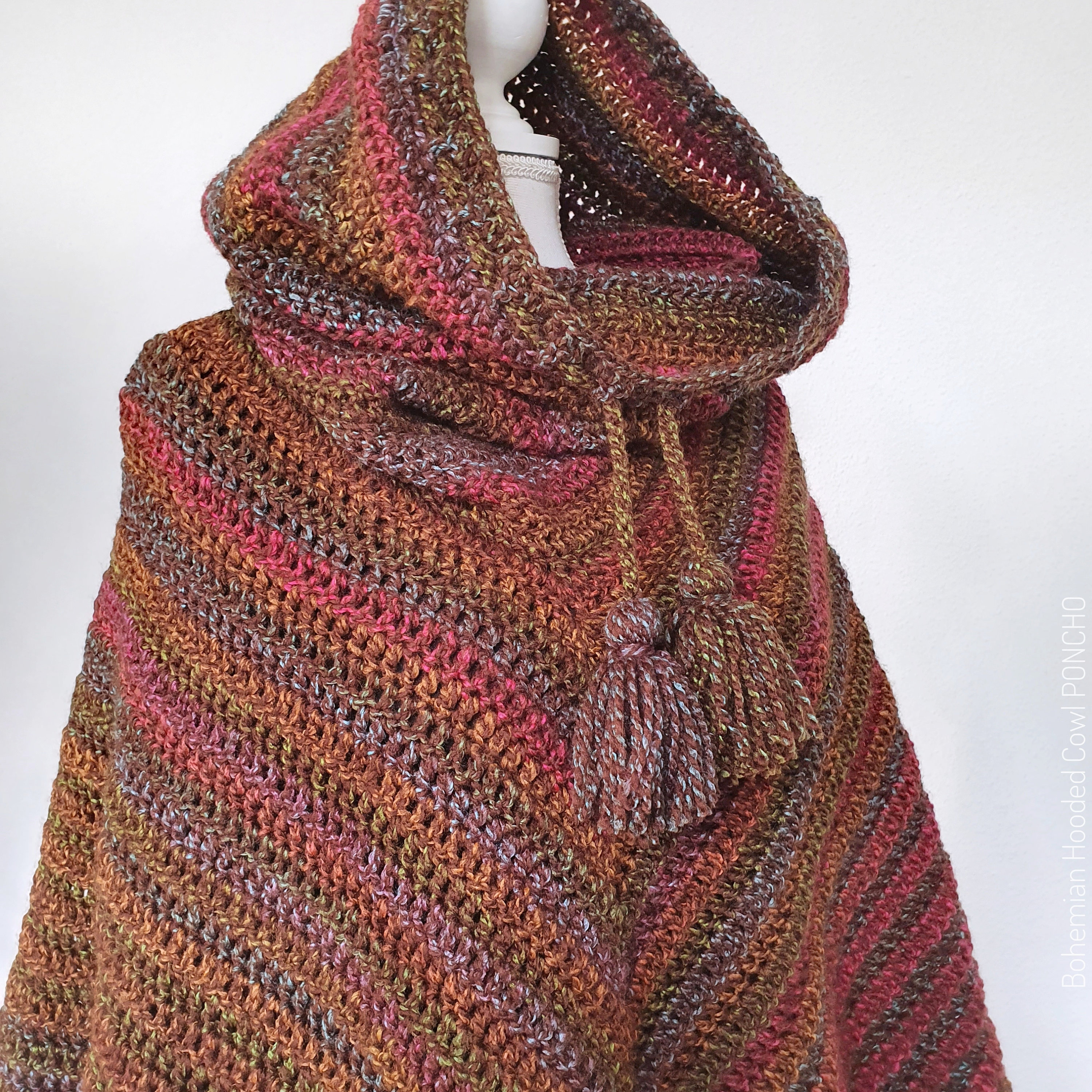 US Crochet Pattern Bohemian Hooded Cowl PONCHO by Annah Haakt Etsy