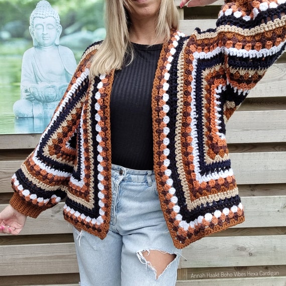 US & NL Crochet Pattern Boho Vibes Hexa Cardigan by Annah
