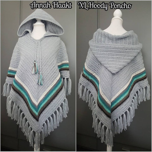 US & NL Crochet Pattern XL Hoody Poncho par Annah Haakt /Poncho à capuche