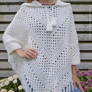 Poncho de abóbora com padrão de crochê dos EUA e Holanda por Annah Crochet / Estilo Ibiza / Boho / Boêmio / Com capuz / Com capuz / Mangas