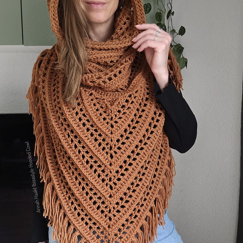 Crochet Pattern - Ibizastyle Hooded Cowl PDF | Lacy Boho Hooded Scarf ...