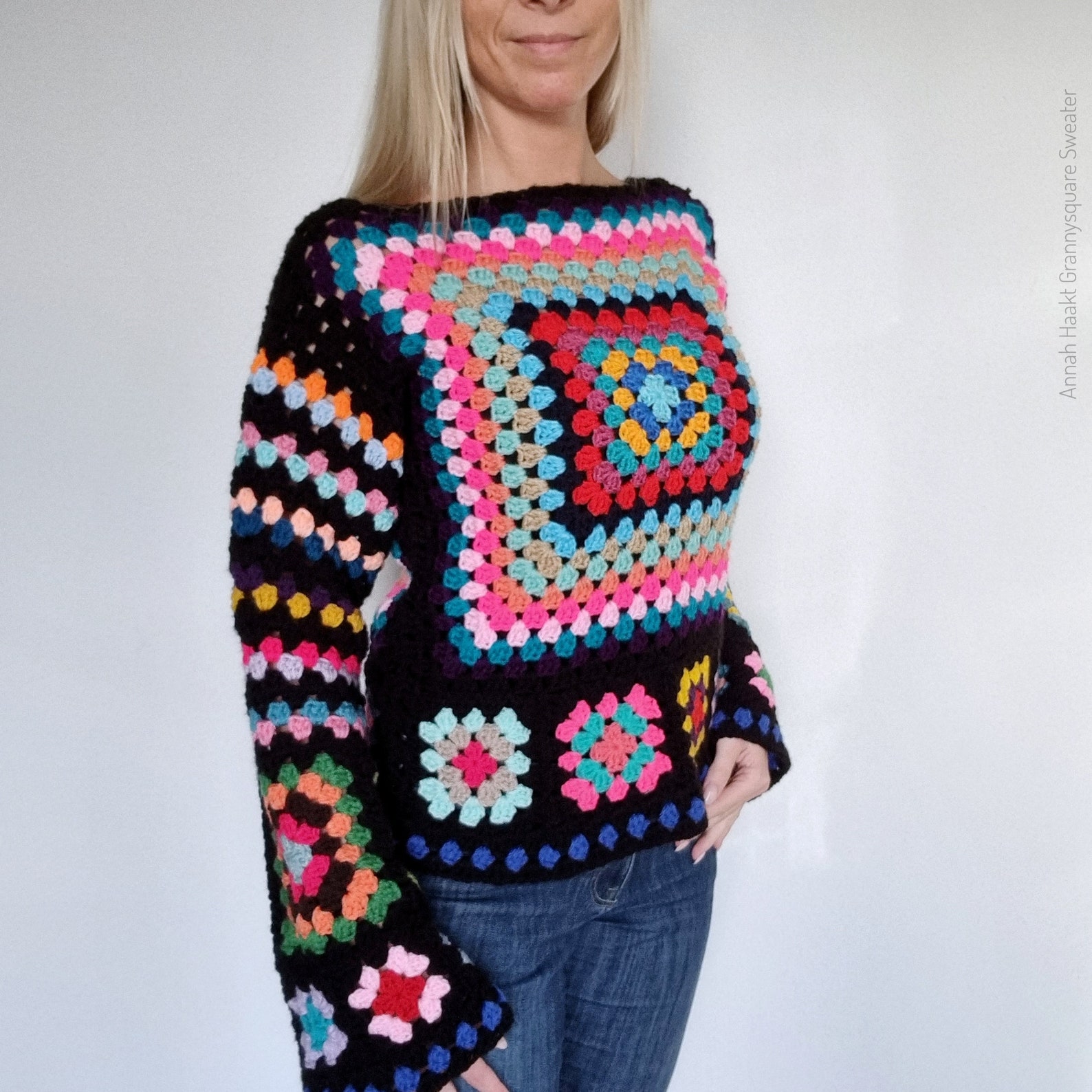 US & NL Crochet Pattern Grannysquare Sweater Boho Retro | Etsy