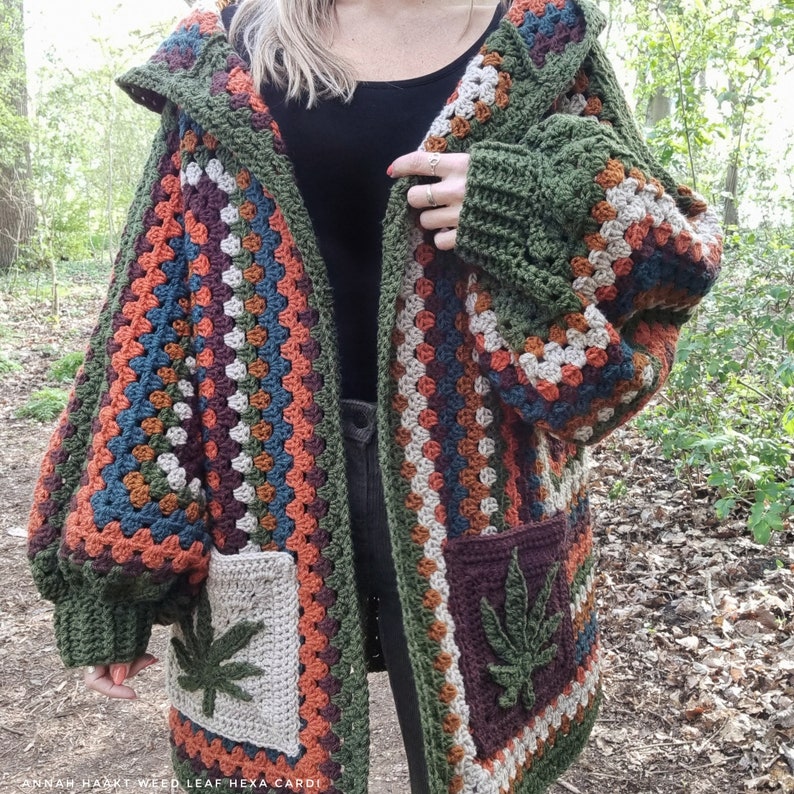 US & NL Crochet Pattern Weed Leaf Hexa Cardi by Annah Haakt | Hexagon Hexi Cardigan | Pot | Marijuana Leaves | Mary Jane | Cannabis image 8
