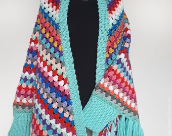 US & NL Crochet Pattern Granny's Poncho Vest | Ibiza Boho Style | Shawl with Optional Sleeves