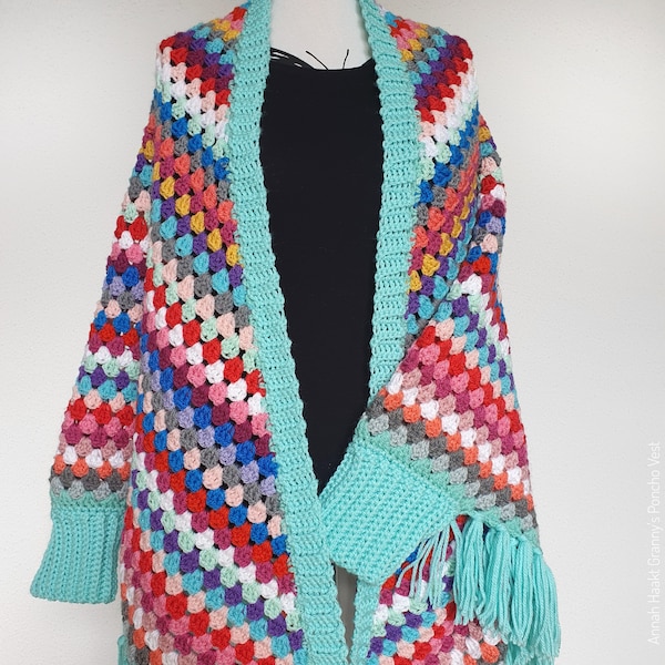 US & NL Crochet Pattern Granny's Poncho Vest | Ibiza Boho Style | Shawl with Optional Sleeves