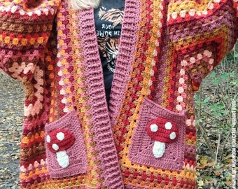 US & NL Crochet Pattern Mushroom Hexa Cardi *without hood* by Annah Haakt | Boho | Retro | Hippie | Jacket | Vest | Cardigan