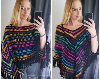 US & NL Crochet Pattern Boho Chic Poncho by Annah Haakt