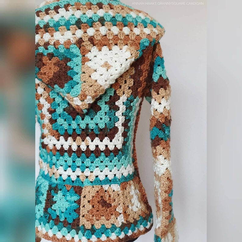 US & NL Crochet Pattern Grannysquare Cardigan Boho Retro Hippie Jacket Vest image 8