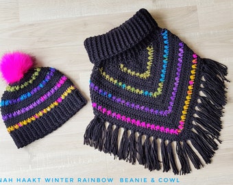 US & NL Crochet Pattern Winter Rainbow Beanie and Cowl by Annah Haakt