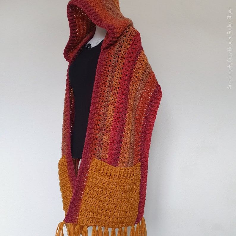 US & NL Crochet Pattern Cozy Hooded Pocket Shawl by Annah Haakt Perfect Gift image 9