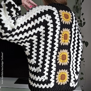 米国およびオランダのかぎ針編みパターン Boho Hexa カーディガン *ひまわり* by Annah Haakt |レトロ |ヒッピー |ジャケット |ベスト |カーディガン |サンバースト