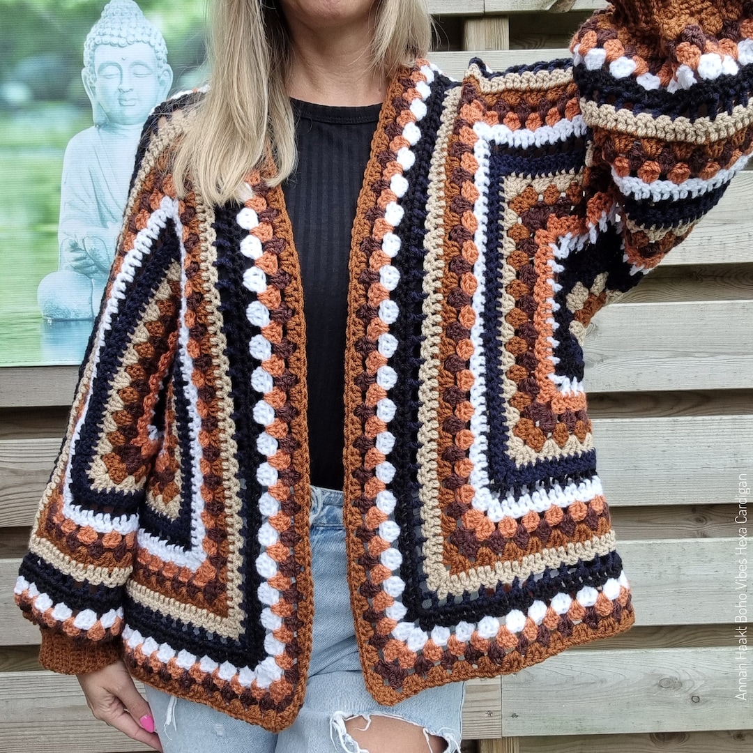 US & NL Crochet Pattern Boho Vibes Hexa Cardigan by Annah