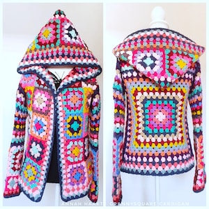 US & NL Crochet Pattern Grannysquare Cardigan Boho Retro Hippie Jacket Vest image 1
