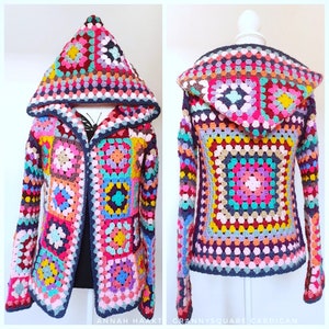 US & NL Crochet Pattern Grannysquare Cardigan Boho Retro Hippie Jacket Vest image 1