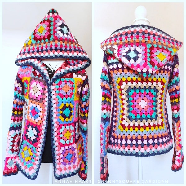 US & NL Crochet Pattern Grannysquare Cardigan by Annah Haakt | Boho | Retro | Hippie | Jacket | Vest