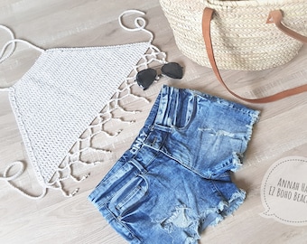 US & NL Crochet Pattern Boho Beach Top by Annah Haakt / Crocheted Halter top / Bralette