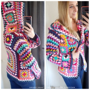 US & NL Crochet Pattern Grannysquare Cardigan Boho Retro Hippie Jacket Vest image 5