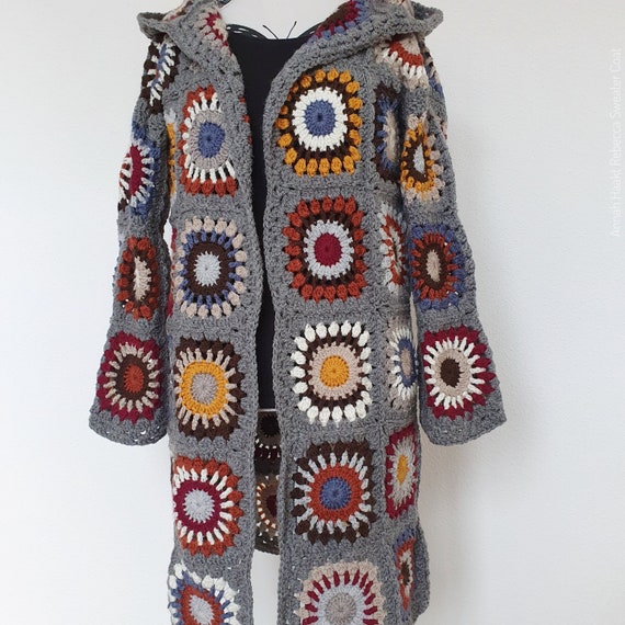 US NL Crochet Pattern Rebecca Sweater Coat Grannysquare Retro