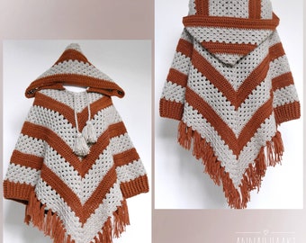 US & NL Crochet Pattern Pumpkin Pie Poncho by Annah Haakt / Ibizastyle / Boho / Bohemian / Hooded / Hoody / Sleeves