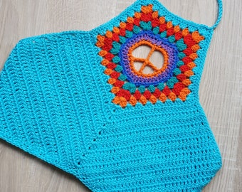 US & NL Crochet Pattern Peace Pentagon Crop Top by Annah Haakt / Crocheted Halter top / Bralette
