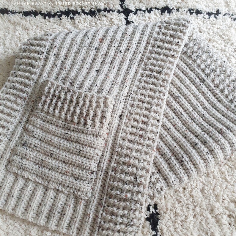 US & NL Crochet Pattern XL Tweed Pocket Shawl by Annah Haakt Perfect Christmas Gift image 8