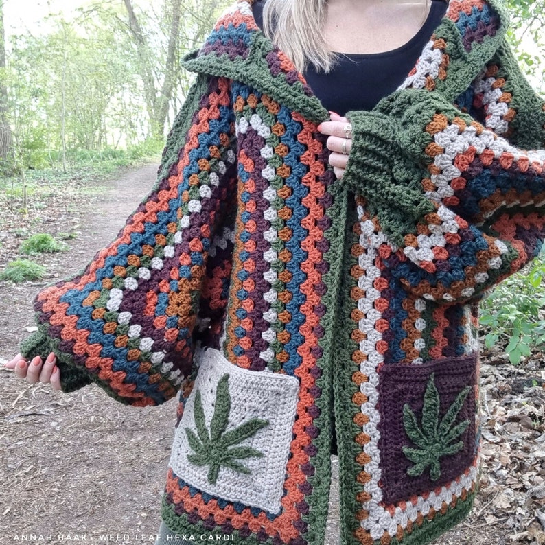 US & NL Crochet Pattern Weed Leaf Hexa Cardi by Annah Haakt | Hexagon Hexi Cardigan | Pot | Marijuana Leaves | Mary Jane | Cannabis image 1