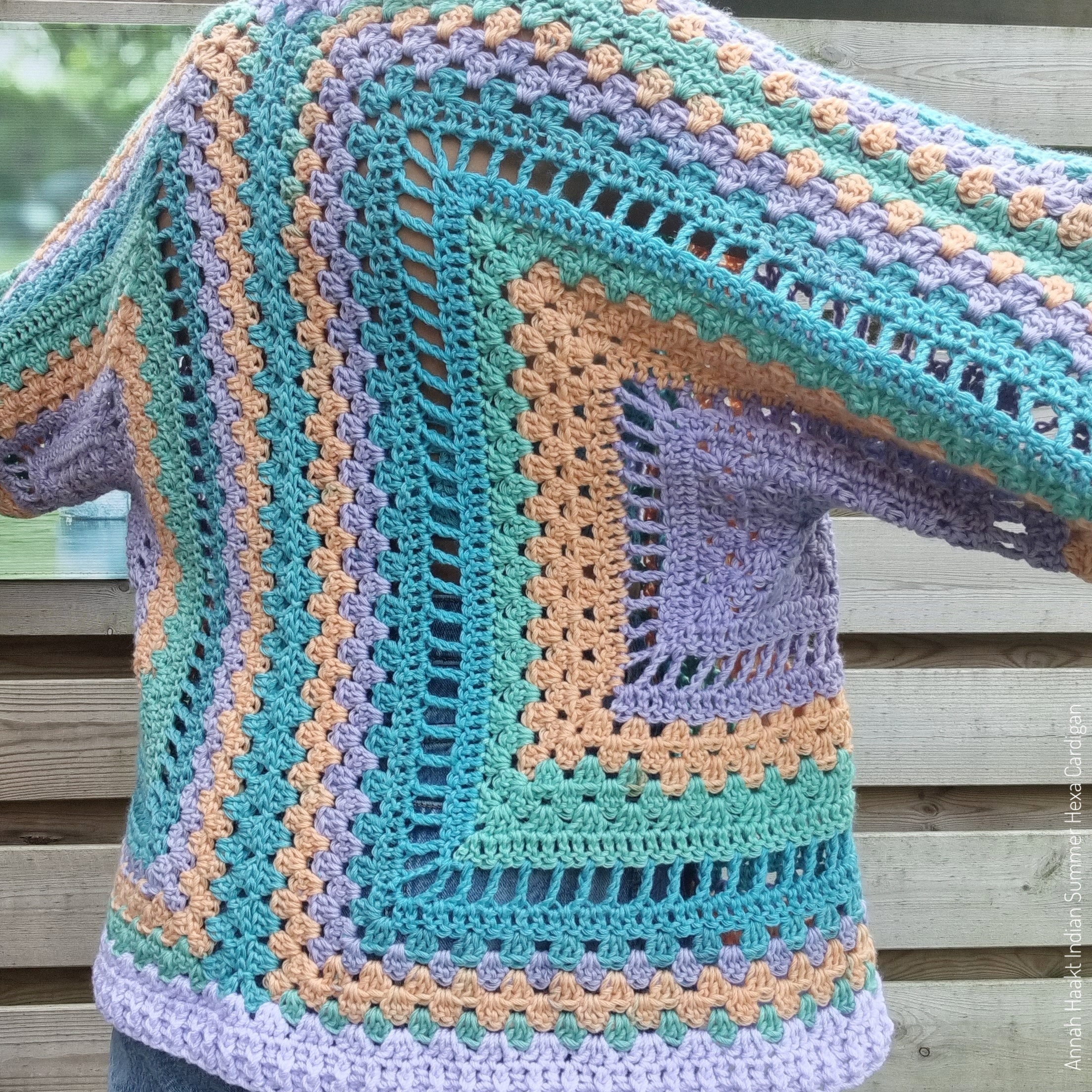 US & NL Crochet Pattern Indian Summer Hexa Cardigan by Annah