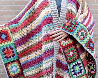 US & NL Crochet Pattern Granny Blanket Wrap by Annah Haakt