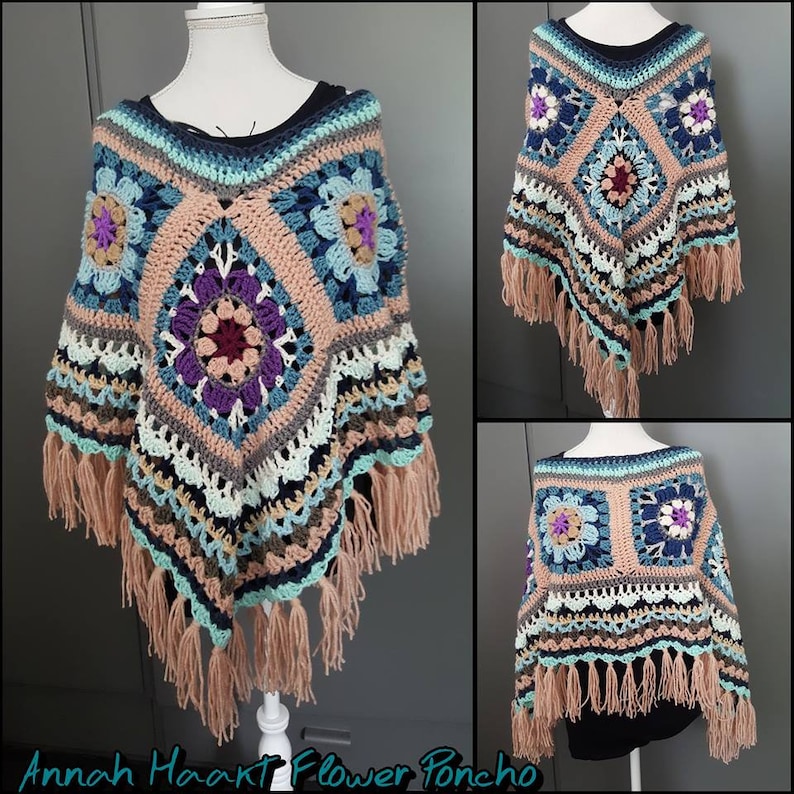US Crochet Pattern Flower Poncho by Annah Haakt / Hippie / | Etsy