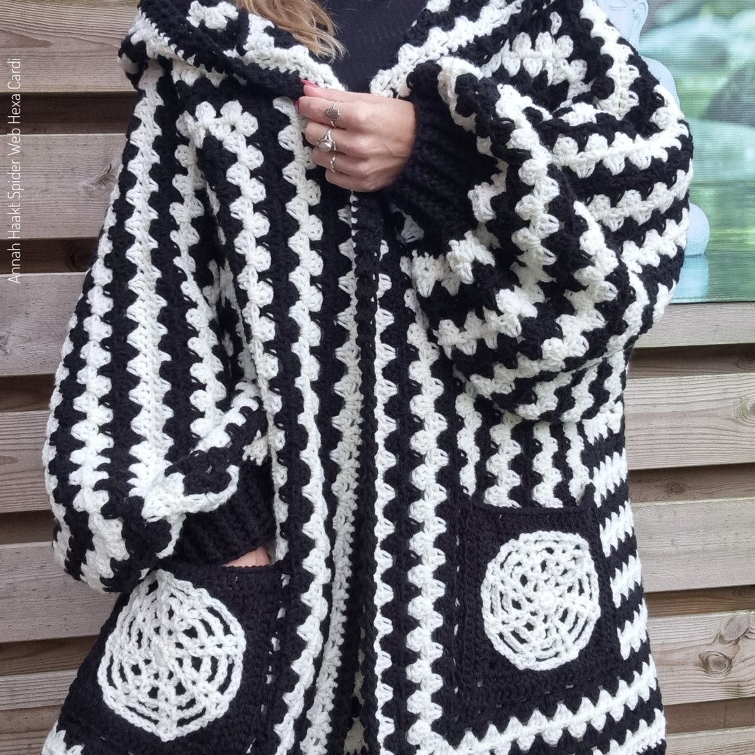 US & NL Crochet Pattern Spider Web Hexa Cardi by Annah Haakt