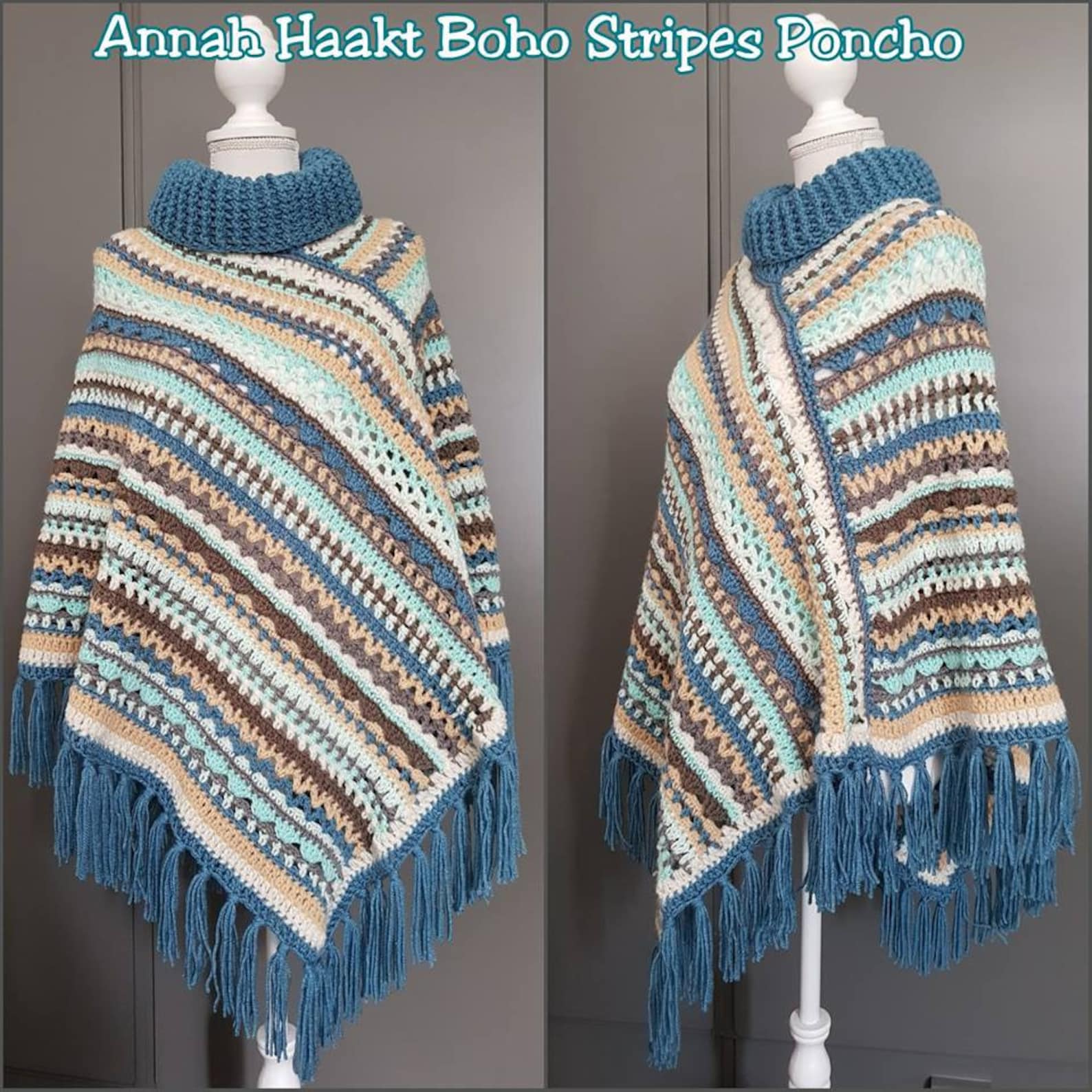 US & NL Crochet Pattern Boho Stripes Poncho With Cowl by Annah Haakt - Etsy