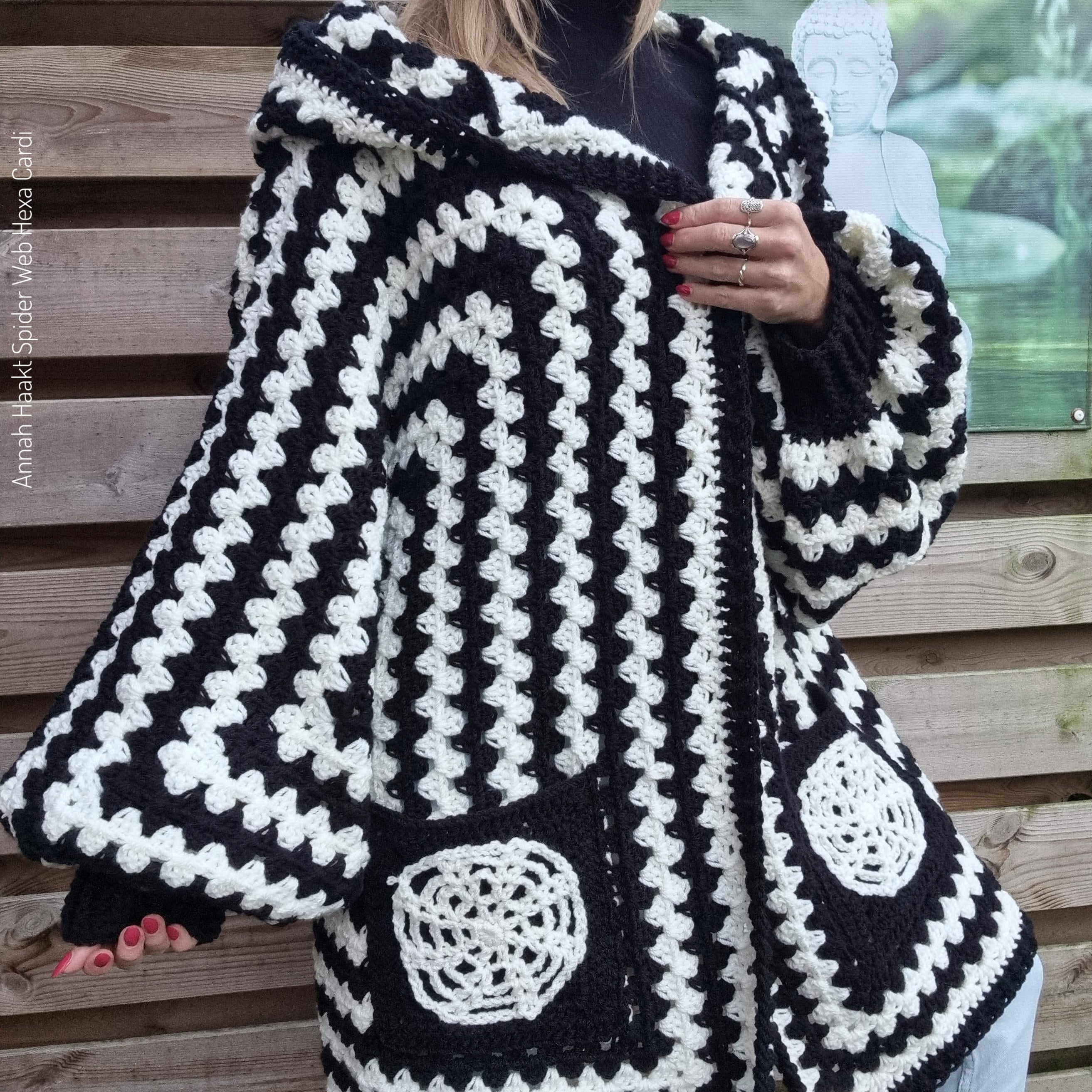 US & NL Crochet Pattern Spider Web Hexa Cardi by Annah Haakt