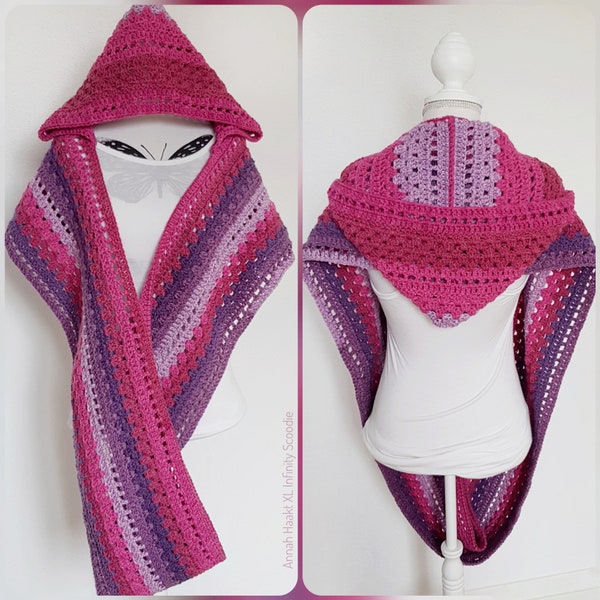 US & NL Crochet Pattern XL Infinity Scoodie by Annah Haakt | Hooded Scarf