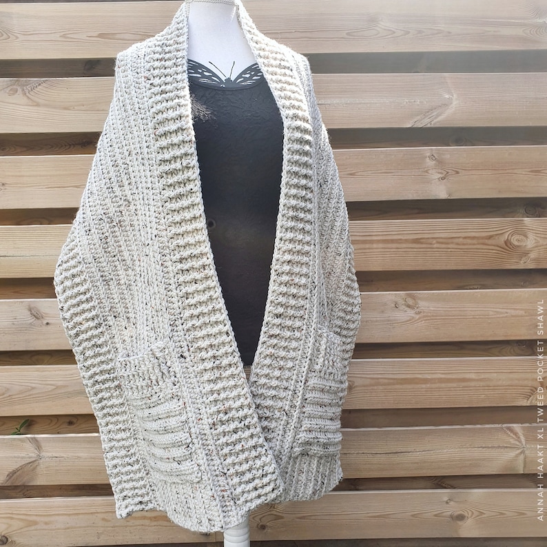 US & NL Crochet Pattern XL Tweed Pocket Shawl by Annah Haakt Perfect Christmas Gift image 6