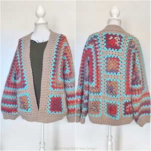 US & NL Crochet Pattern Boho Hexa Cardigan Boho Retro Hippie Jacket ...