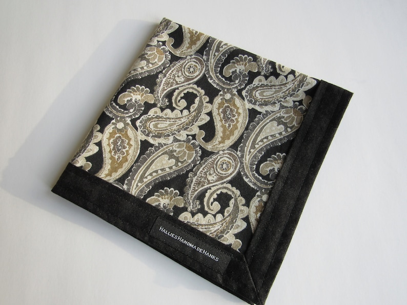 EDC Hank Paisley Fabric Gray Taupe Gold Men/'s Handkerchief Women/'s Handkerchief Cotton Pocket Hank