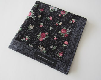 EDC Floral Hank Women's Handkerchief Gift for Her Women's EDC Gray Rose Black